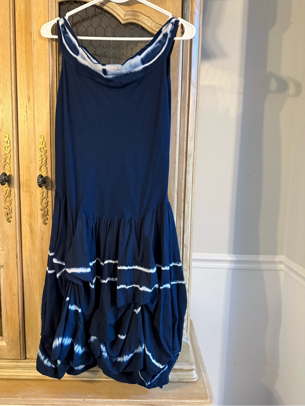 Luna Luz Navy Tie-Dye Ruffle Hem Dress (Retail $178)